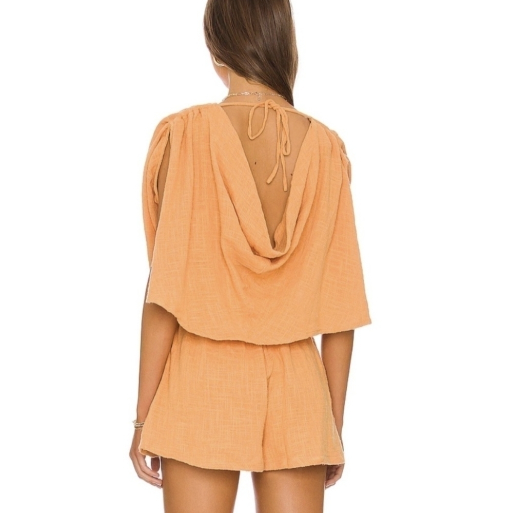 Free People Pietro Boho Beach Romper Orange Suntan Color Womens Size XS